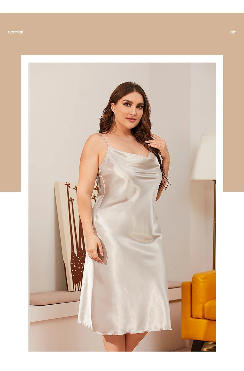 Large size Women's Sleepwears Dress Homewear Solid Thin Satin Nightdress Summer Sleepwear Sexy Plus Size Dresses Nightgown