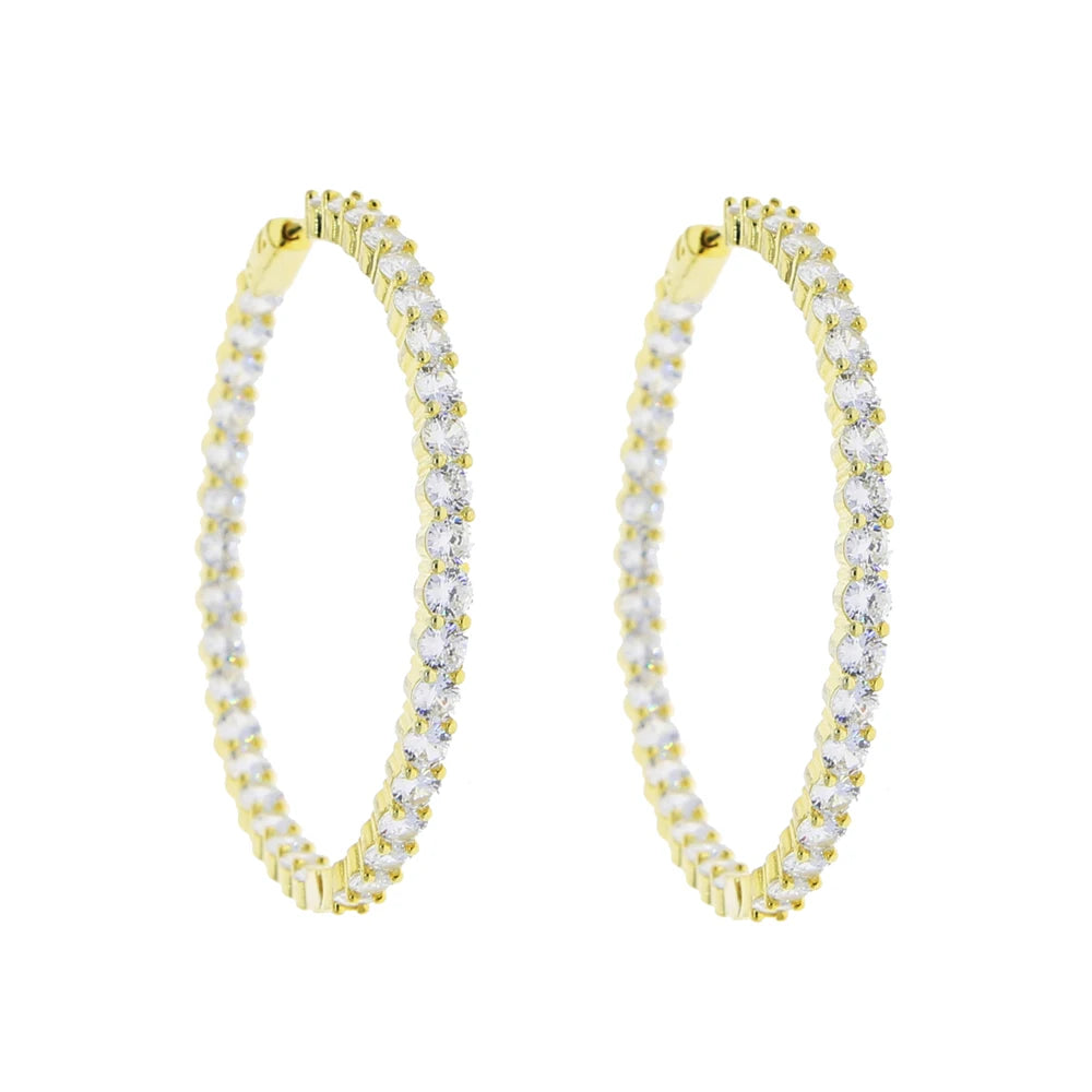 Iced Out Big Hoops Bling 5A Round Cubic Zirconia 55mm Huggie Earring For Women White Pink Colorful CZ Pinky Hoops Jewelry