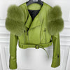 GO BALLISTIC YA Women Leather Jacket With Fur Sleeve Fashion Ladies Crop Jacket