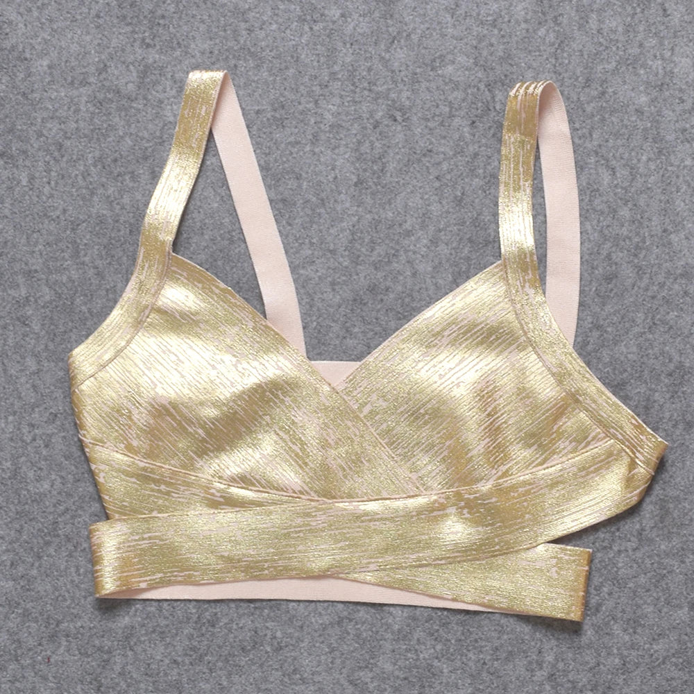 BEAUKEY Sexy Short Metalic HL Bandage Crop Top Women Vest Gold Silver  XL Camis Bodycon Club Party Tank Top  Wholesale