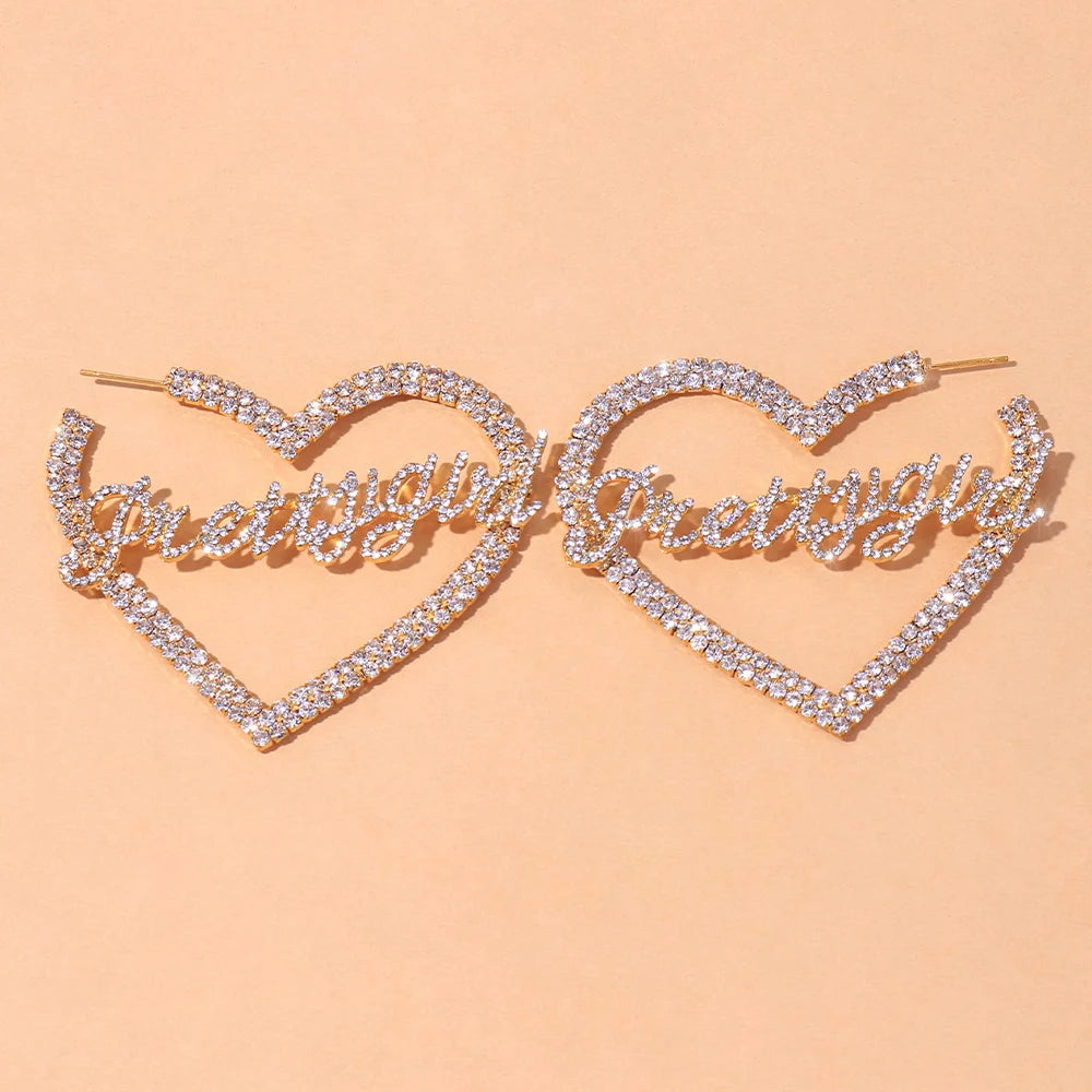 Stonefans Aesthetic Letter Earrings Designer Luxury for Women 2021 Fahsion Jewelry Rhinestone Designer Piercing Heart Earrings