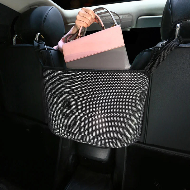 Luxury Diamond Rhinestone Car Storage Bag Organizer Seat Back Holder Multi-Pockets Car Backseat Stowing Tidying for Women