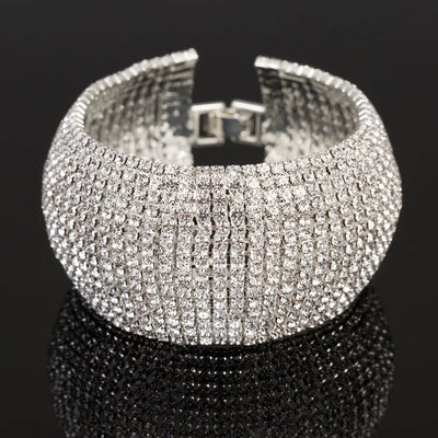 TREAZY Luxury 15 row Rhinestone Full Crystal Bracelet for Women Cuff Bangle Wedding Bridal Gold Silver Color Statement Bracelets