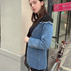 Women Vintage Fashion Blazer Denim Patchwork Jackets 2022 Autumn Winter Irregular Coat Women Long Sleeve Loose Korean Outerwear