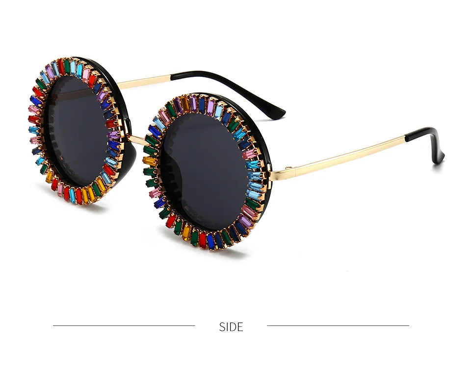 Luxury Brand Designer Round Diamond Sunglasses Women Fashion Vintage Party Travel Steampunk Sun Glasses Sexy Ladies Shades UV400