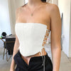 Women's Off Shoulder Strapless Lace Up Bustier Corset, Crop Tops, Black Sleeveless Vest, Cropped Feminino