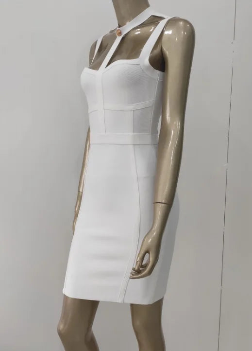 New Arrival Summer Style Sexy Cut Out Button Stretchy Elastic Bandage Dress 2022 Celebrity Designer Evening Party Dress Vestidos
