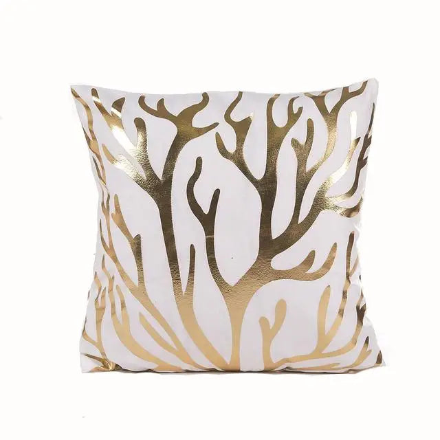 European Classical Bronzing Gold Foil Cushion Decorative Pillow Golden Leaves Home Decor Sofa Throw Pillow Almofadas Decorativas