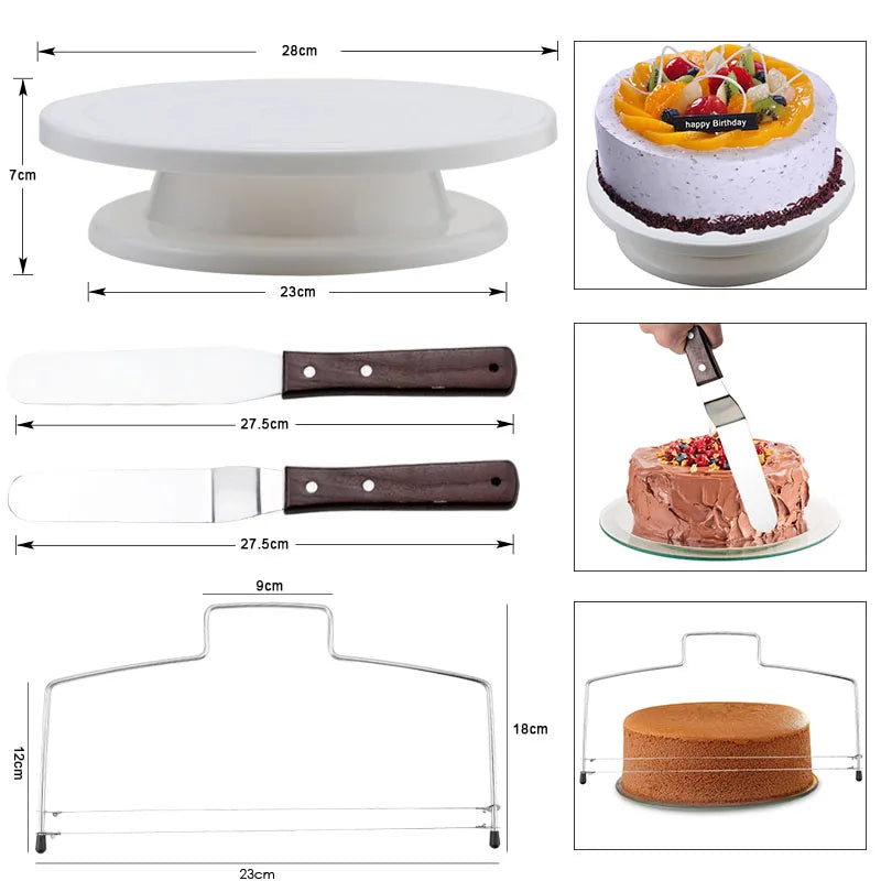 Pastry Turntable Kit Cake Decorating Supplies Baking Tools Accessories Rotating Stand Nozzles for Fondant