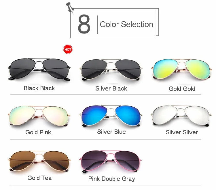Classic Aviation sunglasses For Boy And Girl Colorful Mirror Pilot Sun Glasses Children Sunglasses Kids Sunglasses Eyewear