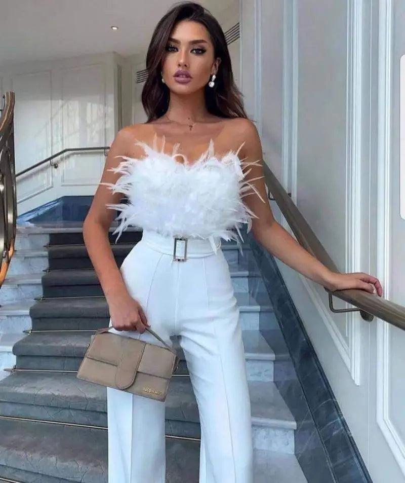 Women Sexy Jumpsuit Breast Wrap Spring Summer Fashion Female Elegant White Empire Casual Straight Long Jumpsuits