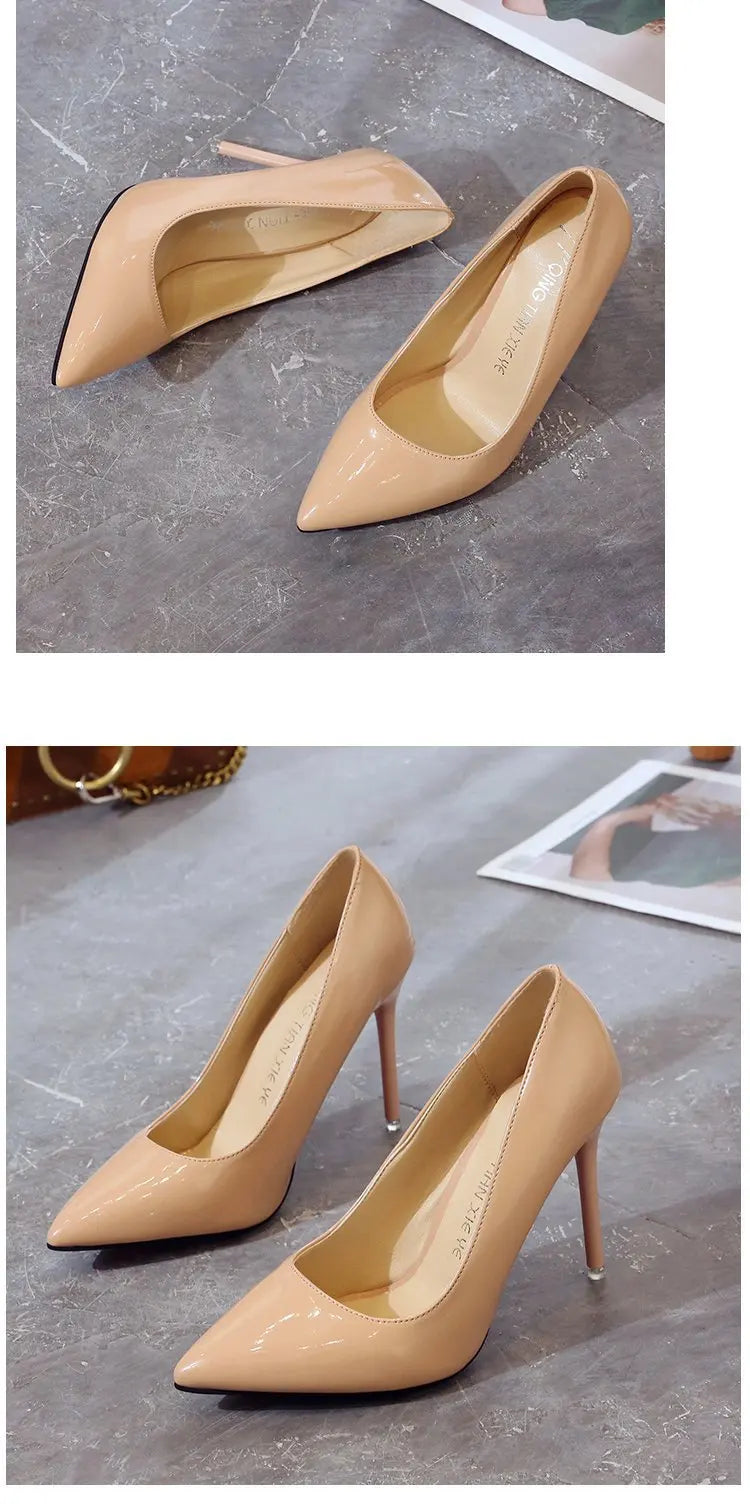 HOT Plus Size 34-44 HOT Women Shoes Pointed Toe Pumps Patent Leather Dress High Heels Boat Shoes Wedding Shoes Zapatos Mujerd76