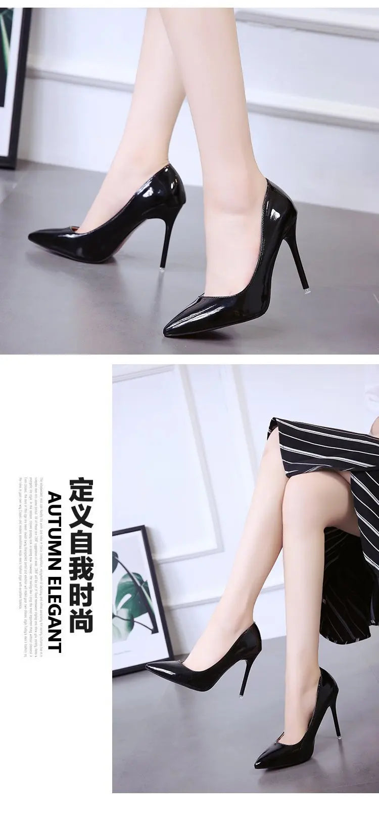 HOT Plus Size 34-44 HOT Women Shoes Pointed Toe Pumps Patent Leather Dress High Heels Boat Shoes Wedding Shoes Zapatos Mujerd76