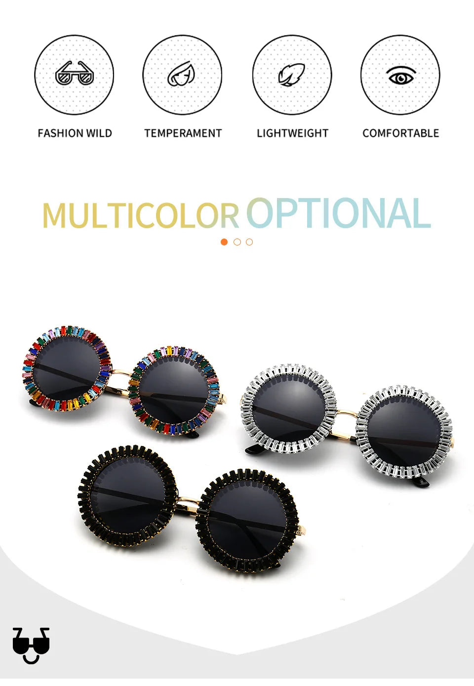 Luxury Brand Designer Round Diamond Sunglasses Women Fashion Vintage Party Travel Steampunk Sun Glasses Sexy Ladies Shades UV400