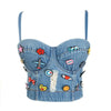 Irene Tinnie Sexy Cute Hole Cartoon Decoration Push Up Bustier Women's Denim Bralette Cropped Top Vest Plus Size