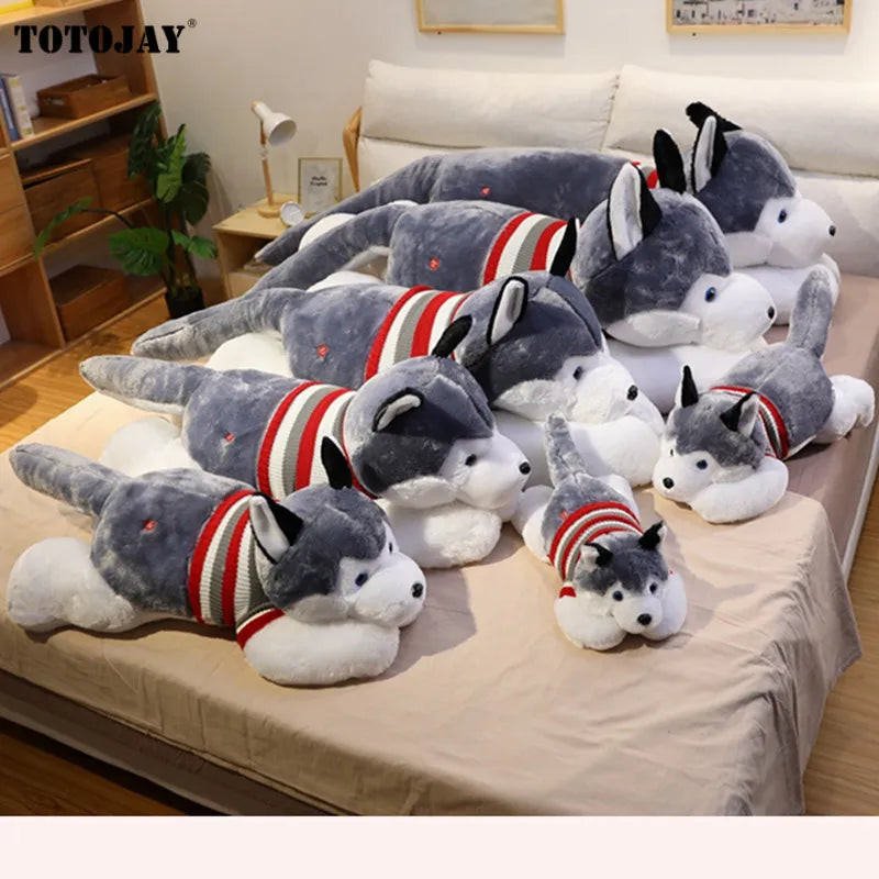 50-120cm Giant Dog Plush Toys Soft Stuffed Husky Long Pillow Cartoon Animal Doll Sleeping Cushion Home Bed Decor Kids Baby Gift