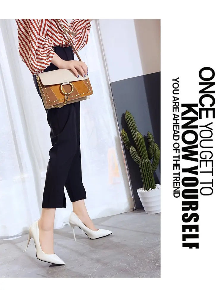 HOT Plus Size 34-44 HOT Women Shoes Pointed Toe Pumps Patent Leather Dress High Heels Boat Shoes Wedding Shoes Zapatos Mujerd76