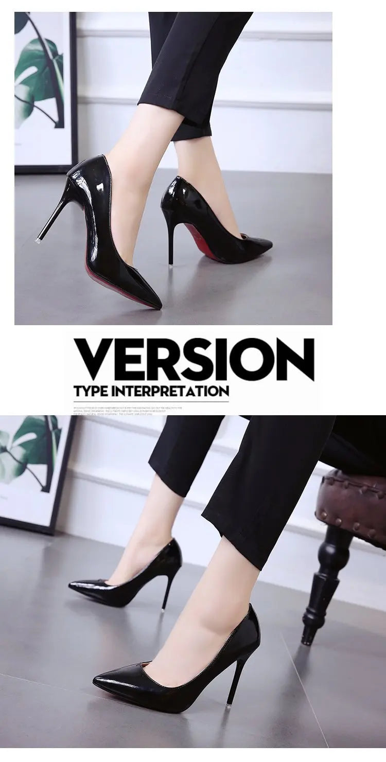 HOT Plus Size 34-44 HOT Women Shoes Pointed Toe Pumps Patent Leather Dress High Heels Boat Shoes Wedding Shoes Zapatos Mujerd76
