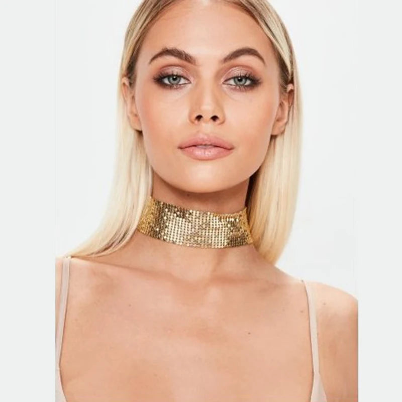 Fashion Metal Sequins Chokers Necklace Jewelry Women Statement Choker Wedding Necklace Jewelry Accessories For A Gift