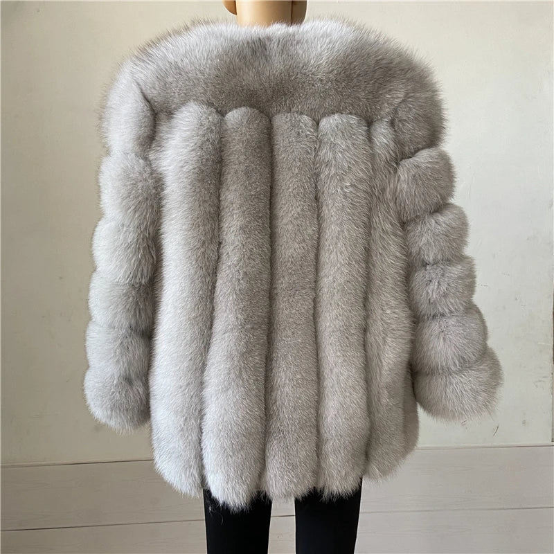 BEIZIRU Winter Woman Real Fox Fur Coat Warm Fashion Natural  New Luxury Stylelong sleeve fashion girls jacket