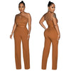 2024 New Design Ladies' One-Shoulder Jumpsuit Solid Color Breathable and Loose for Work Fall Halter Rompers