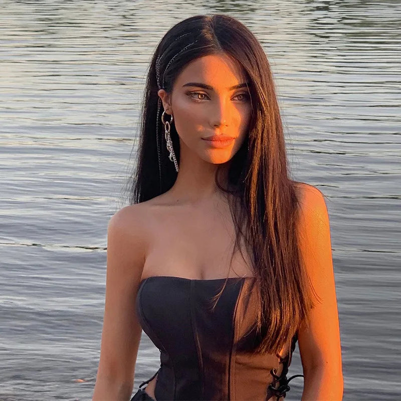 Women's Off Shoulder Strapless Lace Up Bustier Corset, Crop Tops, Black Sleeveless Vest, Cropped Feminino