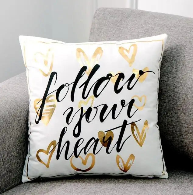 Love Black And White Bronzing Cushion Decorative Pillows Gold Foil Geometric Pillowcase Home Decor Sofa Throw Pillow 17*17inch