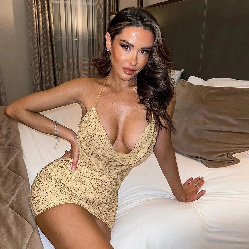 Women's Summer Party Sexy New Hot Dress Deep V-neck Cleavage Body-shaping Hip Dress Slim Dress