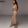 Kliou strap backless sexy bodycon midi long dress new women high waist cotton striped dresses elegant fashion party clothes