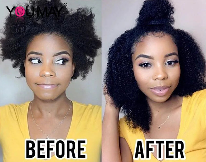4B 4C Afro Kinky Curly Clip In Human Hair Extensions 100% Mongolian Virgin Hair Human Natural Black Clip Ins Afro Bundle YouMay