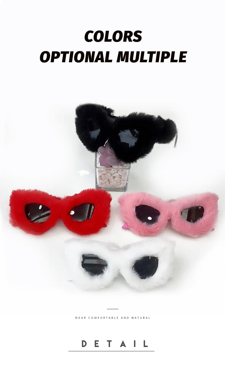 Cat Eye Sunglasses Women Punk Soft Fur Velvet Ladies Sun Glasses 2024 Luxury Brand Trendy Shades Eyewear Oculos De Sol Feminino