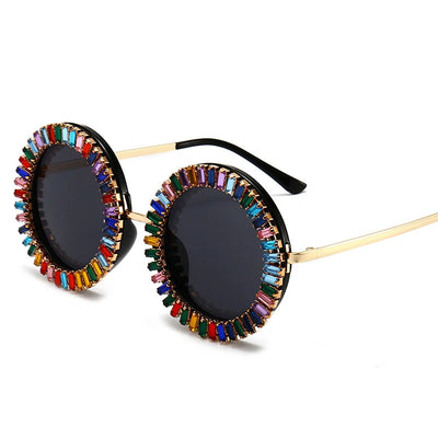 Luxury Brand Designer Round Diamond Sunglasses Women Fashion Vintage Party Travel Steampunk Sun Glasses Sexy Ladies Shades UV400