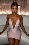 2021 Hot Style Women Sexy V-Neck Backless Sleeveless Shimmer Bodycon Mini Sexy Dresses