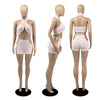 Two Piece Sets for Women Ruched Bandage Criss Cross Solid Women 2024 Spring Backless Club Crop Top and Shorts Matching Set