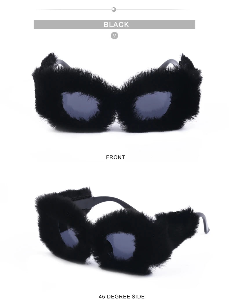 Cat Eye Sunglasses Women Punk Soft Fur Velvet Ladies Sun Glasses 2024 Luxury Brand Trendy Shades Eyewear Oculos De Sol Feminino