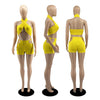 Two Piece Sets for Women Ruched Bandage Criss Cross Solid Women 2024 Spring Backless Club Crop Top and Shorts Matching Set