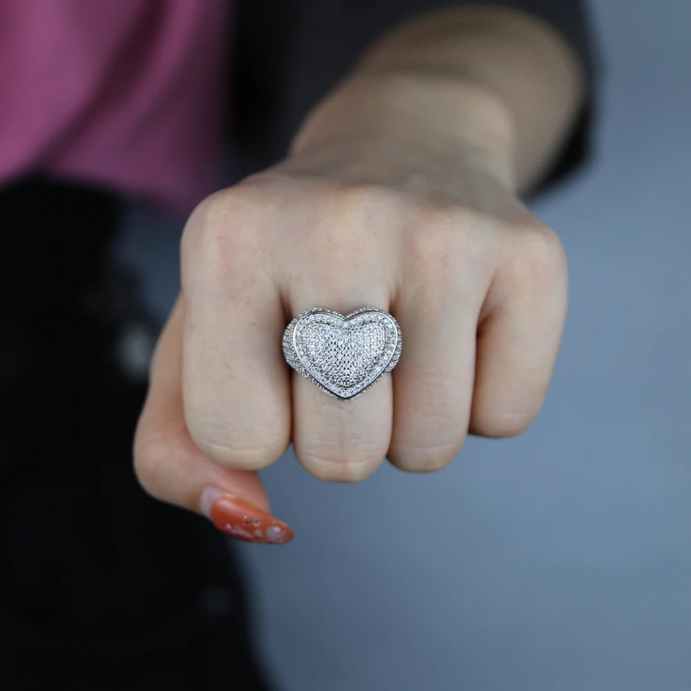 Full Micro Paved CZ Hollow Heart Ring High Quality Iced Out Bling Cubic Zirconia For Women Girlfriend Valentines Finger Jewelry
