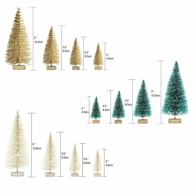 8-Piece Mini Christmas Tree Sisal Silk Cedar - Decoration Small Christmas Tree - Gold Silver Blue Green White Festive Tree