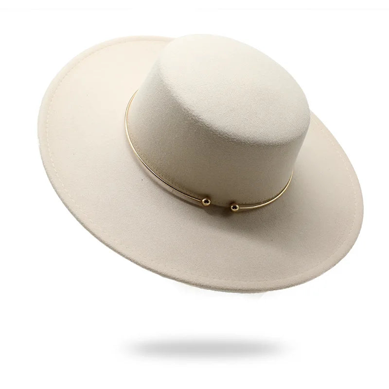 French Style 10CM Wide Brim Derby Top Hat Socialite Wind Hepburn Wind Wool Felt Fedoras Hat Elegant Wedding Dress Hat