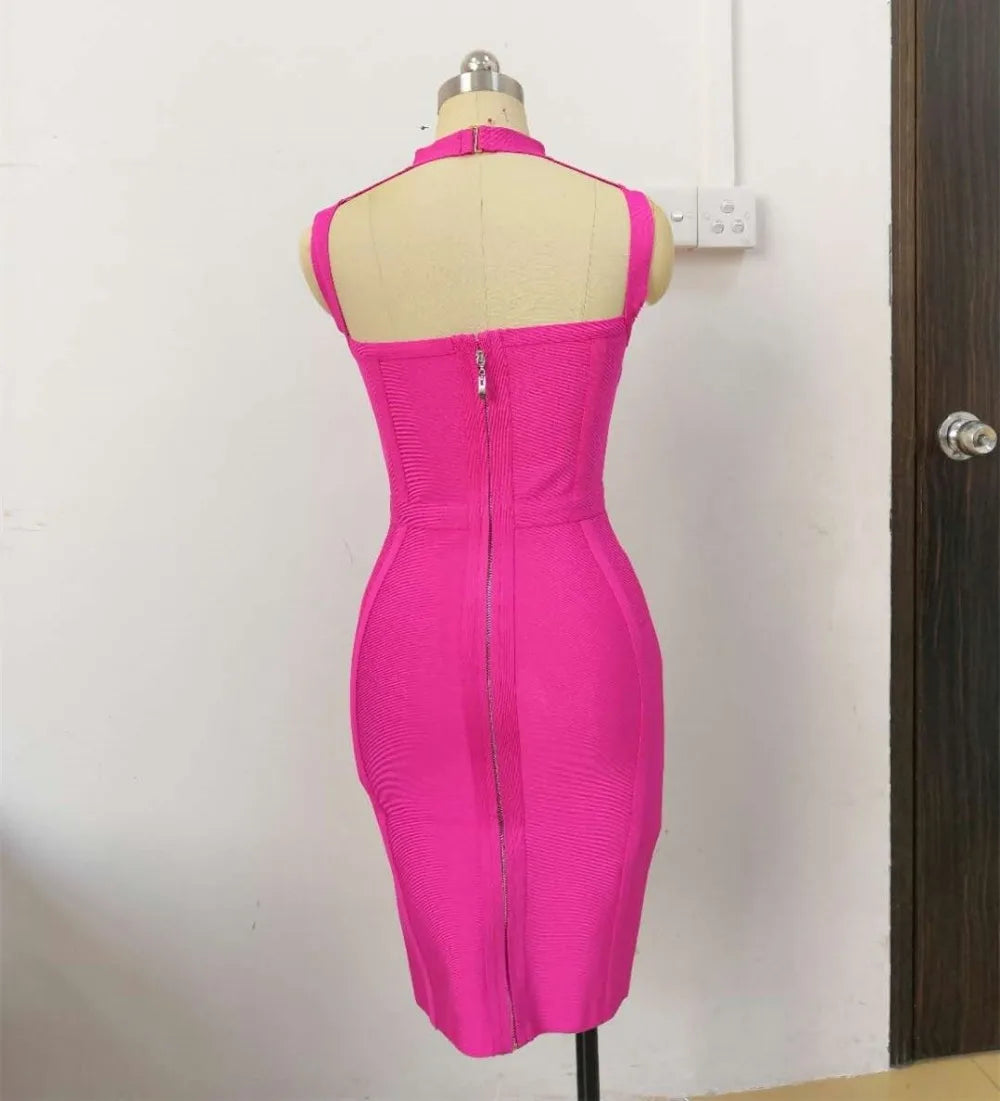 New Arrival Summer Style Sexy Cut Out Button Stretchy Elastic Bandage Dress 2022 Celebrity Designer Evening Party Dress Vestidos
