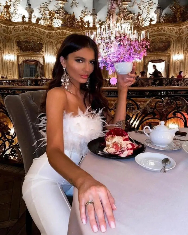 Women Sexy Jumpsuit Breast Wrap Spring Summer Fashion Female Elegant White Empire Casual Straight Long Jumpsuits