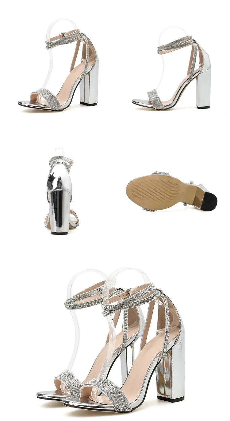 Eilyken Sexy Crystal Diamond Woman Sandals Fashion Buckle Strap Banquet Party High Heels Summer Ladies Shoes