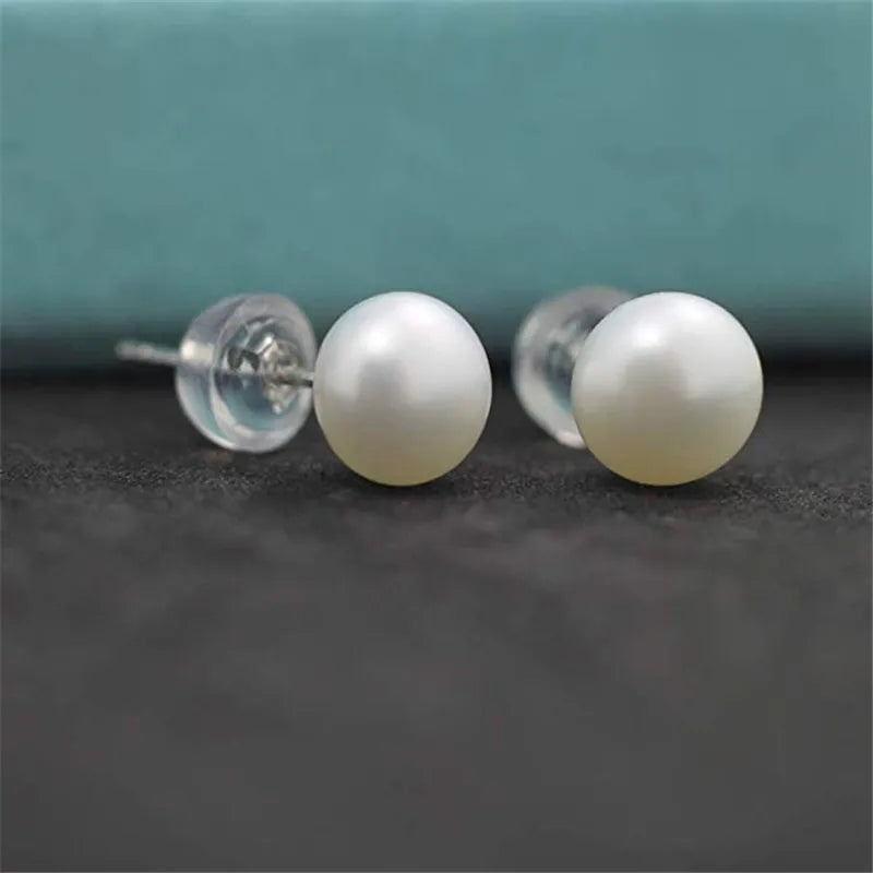 Natural Freshwater Pearl Stud Earrings Real 925 Sterling Sliver Earring Cultured White Pearl for Women Earring Jewelry Wholesale