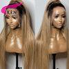 1B27 Straight Hair Lace Front Human Hair Wigs with Baby Hair Preplucked Ombre Honey Blonde Brazilian Remy Lace Front Wig