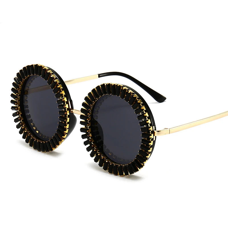Luxury Brand Designer Round Diamond Sunglasses Women Fashion Vintage Party Travel Steampunk Sun Glasses Sexy Ladies Shades UV400