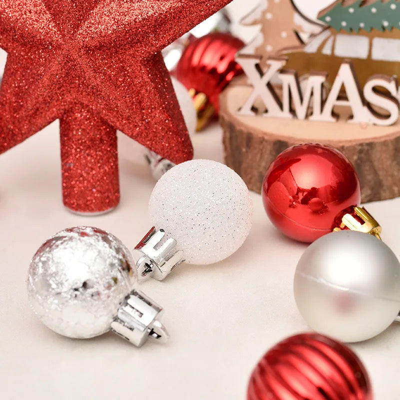 30pcs/set Christmas Bauble Balls Pendant Xmas Tree Hanging Ornament Star Topper Noel Navidad Decoration for Home New Year Gift