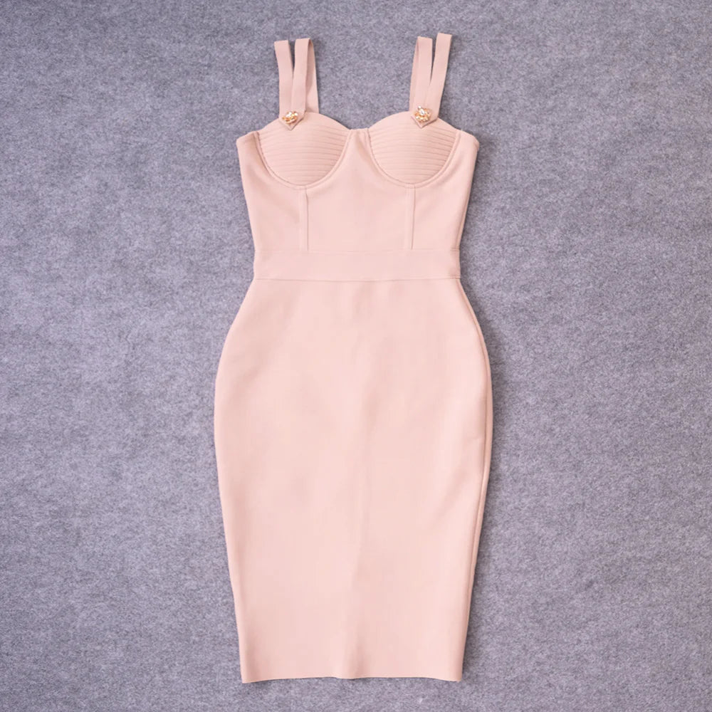 BEAUKEY Summer White Rhinestone Bandage Evening Dress Women Luxury Maxi Spaghetti Strap Red Club Celebrity Evening Party Vestido