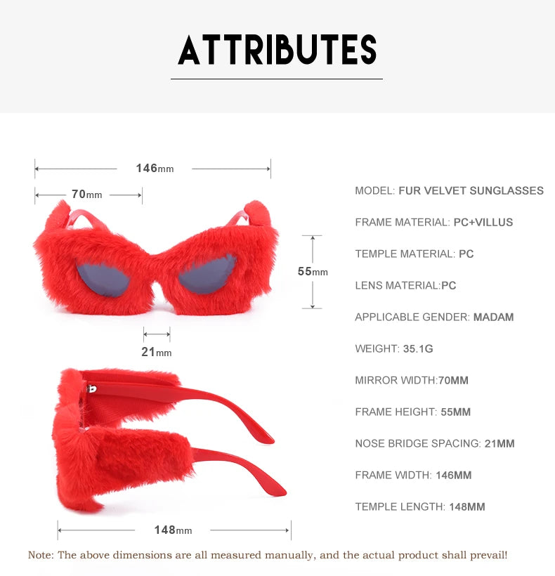 Cat Eye Sunglasses Women Punk Soft Fur Velvet Ladies Sun Glasses 2024 Luxury Brand Trendy Shades Eyewear Oculos De Sol Feminino