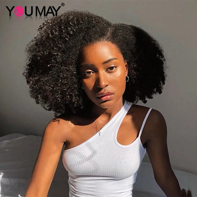 4B 4C Afro Kinky Curly Clip In Human Hair Extensions 100% Mongolian Virgin Hair Human Natural Black Clip Ins Afro Bundle YouMay