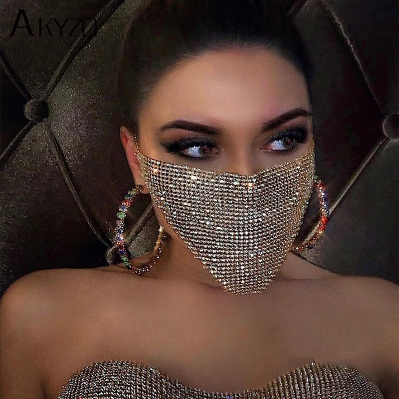 2024 NEW Crystal Masquerade Face Jewelry Women Party Accessories Fashion Fishing Net Metal Rhinestone Sequined Veil Body Jewel